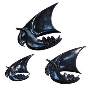 VTG MCM Sexton Cast Metal Viking Ships Boats Nautical Black Wall Art Plaque Set